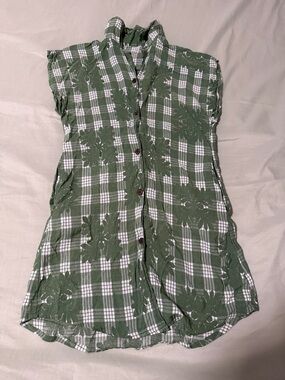 Girls Green Palaka Button-Front Dress